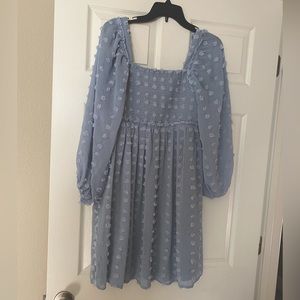 PinkBlush Light Blue Textured Dot Smocked Square Neck
Chiffon Maternity Dress